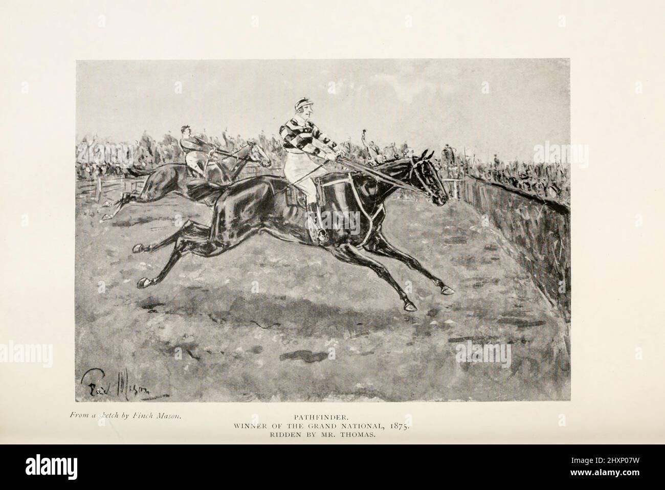 Pathfinder Winner of the Grand National 1875 from the book Heroes and heroines of the Grand National by Finch Mason, A complete Account of Every Race from Its foundation in 1839 to the present year. Publication date 1907 London: : The Biographical Press, 12, Henrietta Street, Covent Garden, W.C. Stock Photo
