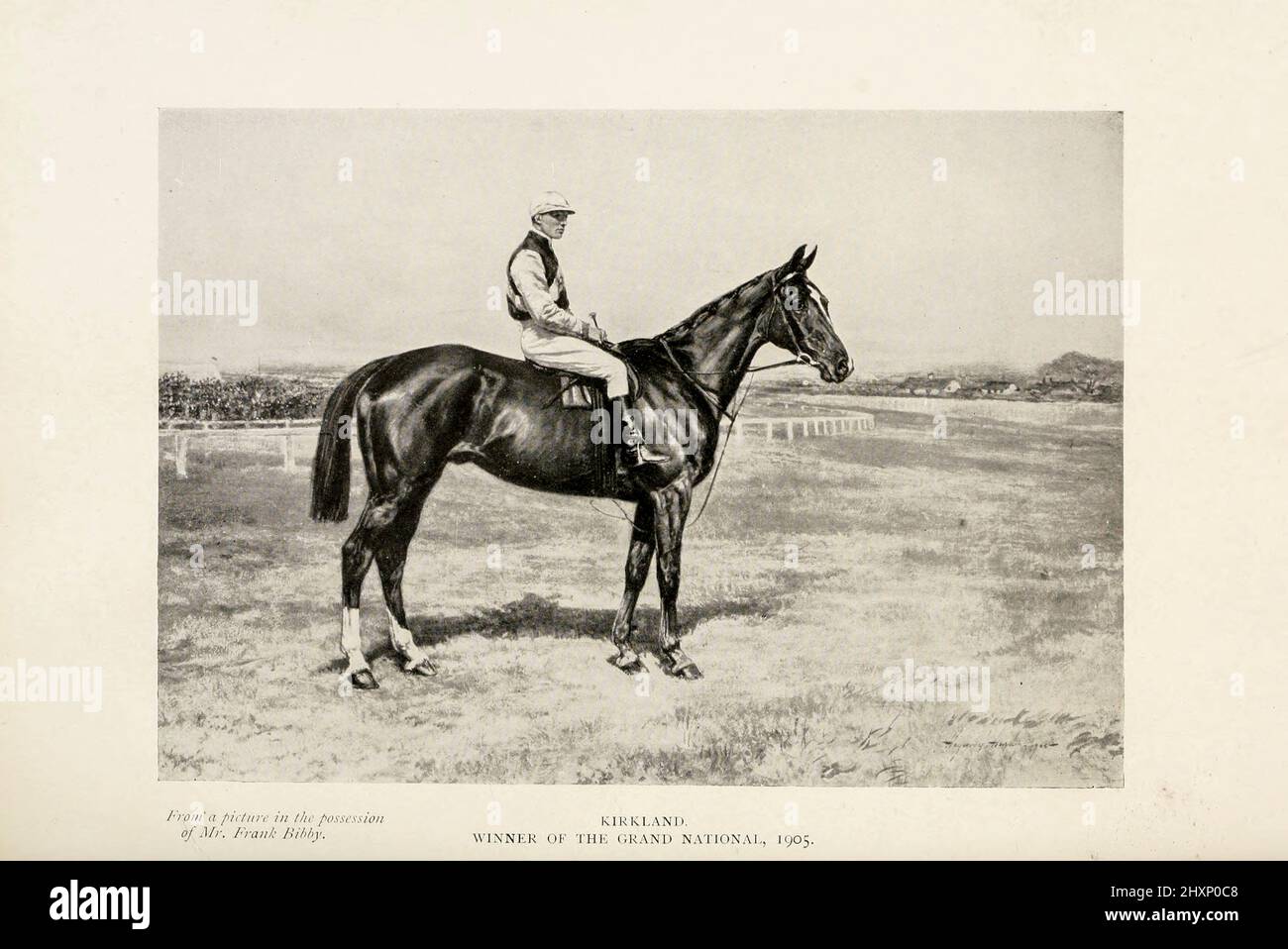 Kirkland Winner of the Grand National of 1905 Kirkland (foaled 1896) was an Irish-bred Thoroughbred racehorse who competed in National Hunt racing. Kirkland is most famous for winning the 1905 Grand National while being ridden by Frank Mason. He was the first, and so far only, Welsh-trained horse to have won the Grand National from the book Heroes and heroines of the Grand National by Finch Mason, A complete Account of Every Race from Its foundation in 1839 to the present year. Publication date 1907 London: : The Biographical Press, 12, Henrietta Street, Covent Garden, W.C. Stock Photo