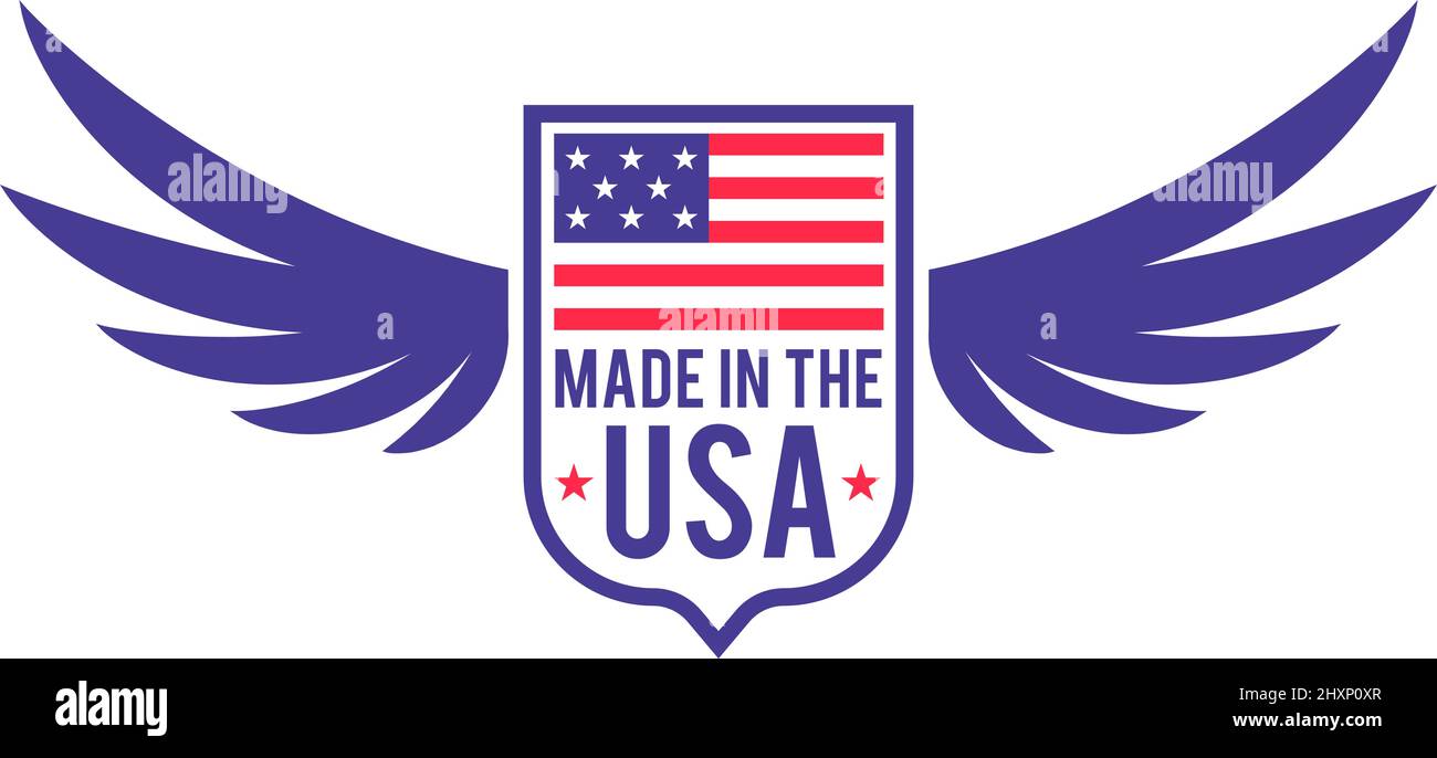 Winged shield label with american flag. Made in Usa emblem Stock Vector