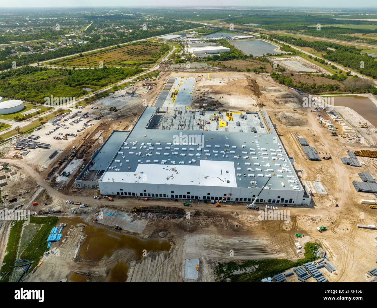 Aerial photo of a distribution center under construction Stock Photo