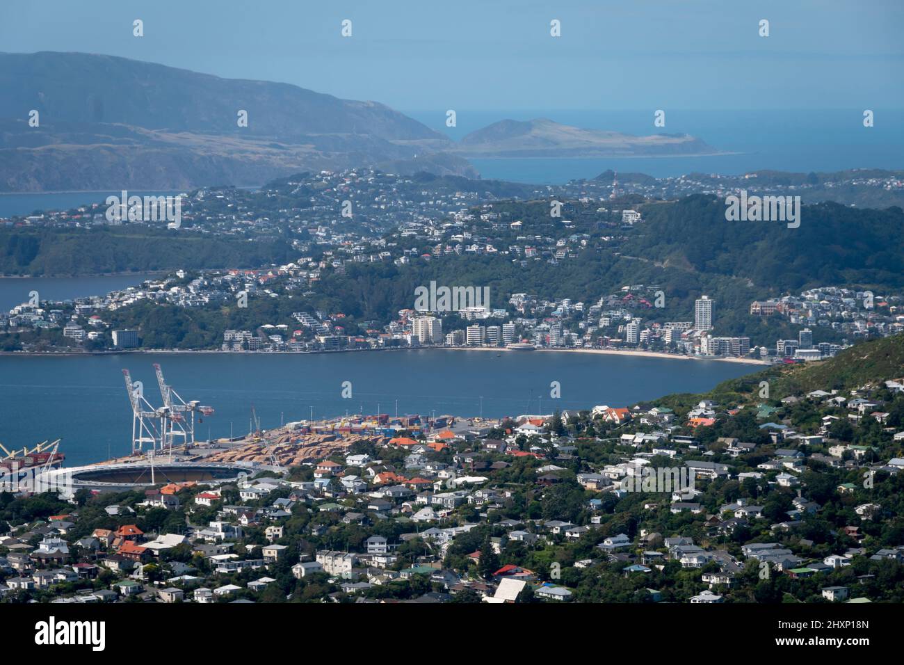 Wellington Harbour and suburbs, Wellington, North Island, New Zealand. Stock Photo