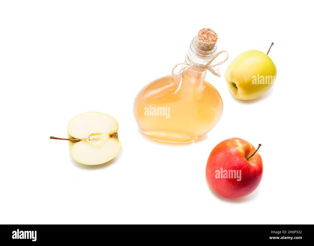 Homemade fermented vinegar with apples isolated on white top view Stock Photo