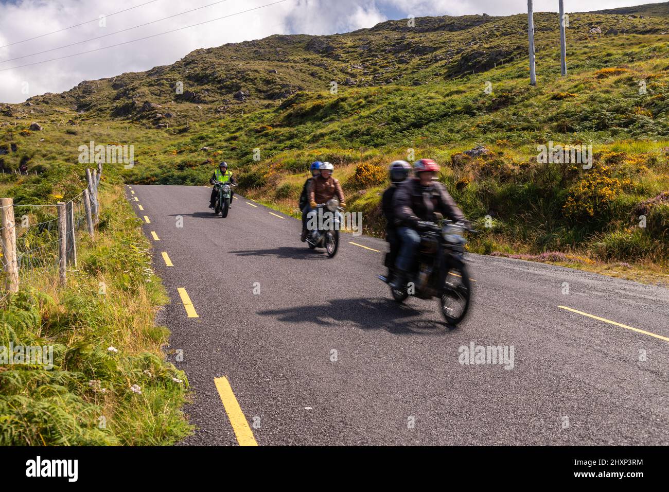 Motorbikes Ballaghasheen Pass, County Kerry, Ireland Stock Photo