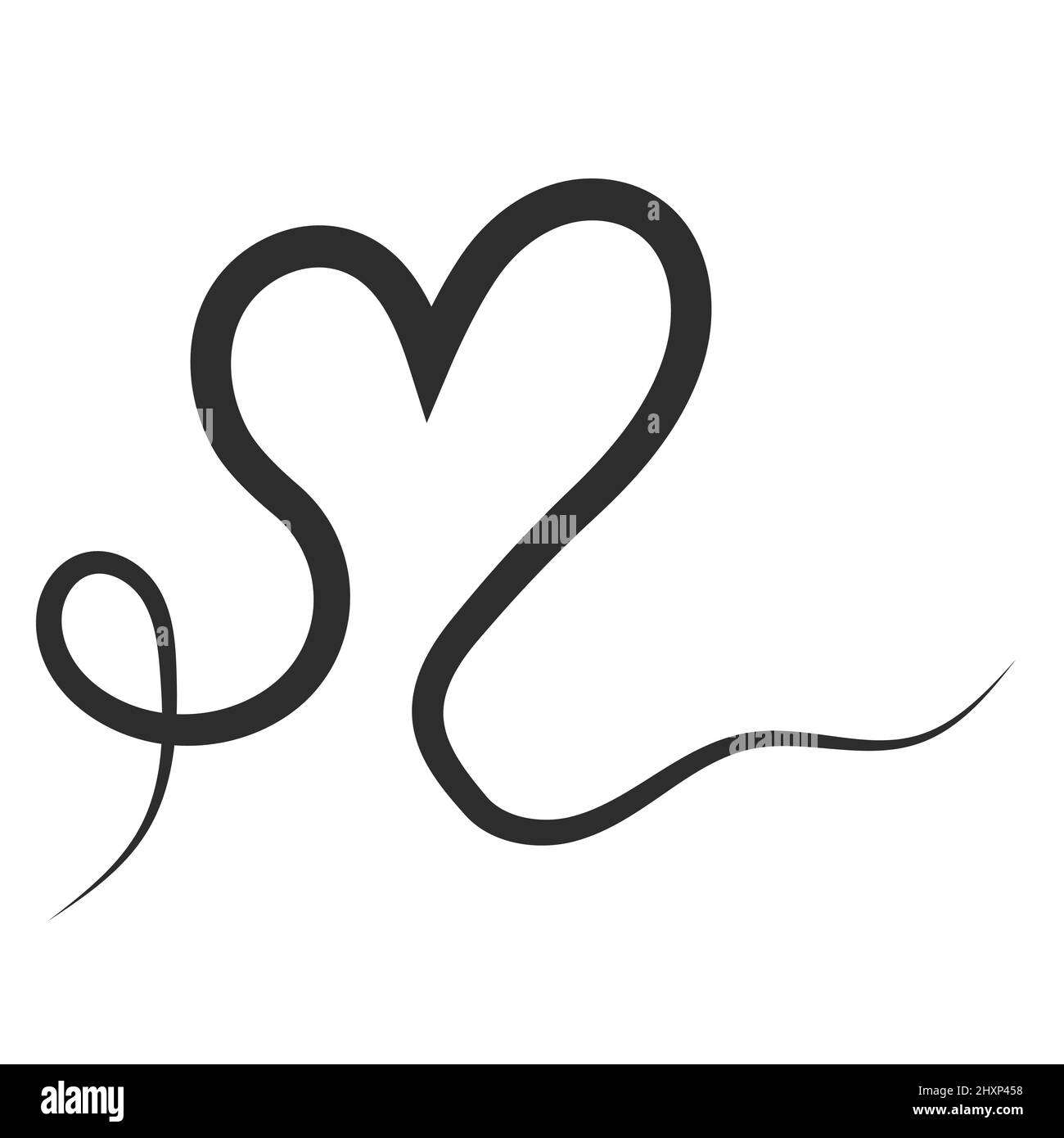 Calligraphic heart in one line fluttering ribbon, flight of love heart Stock Vector