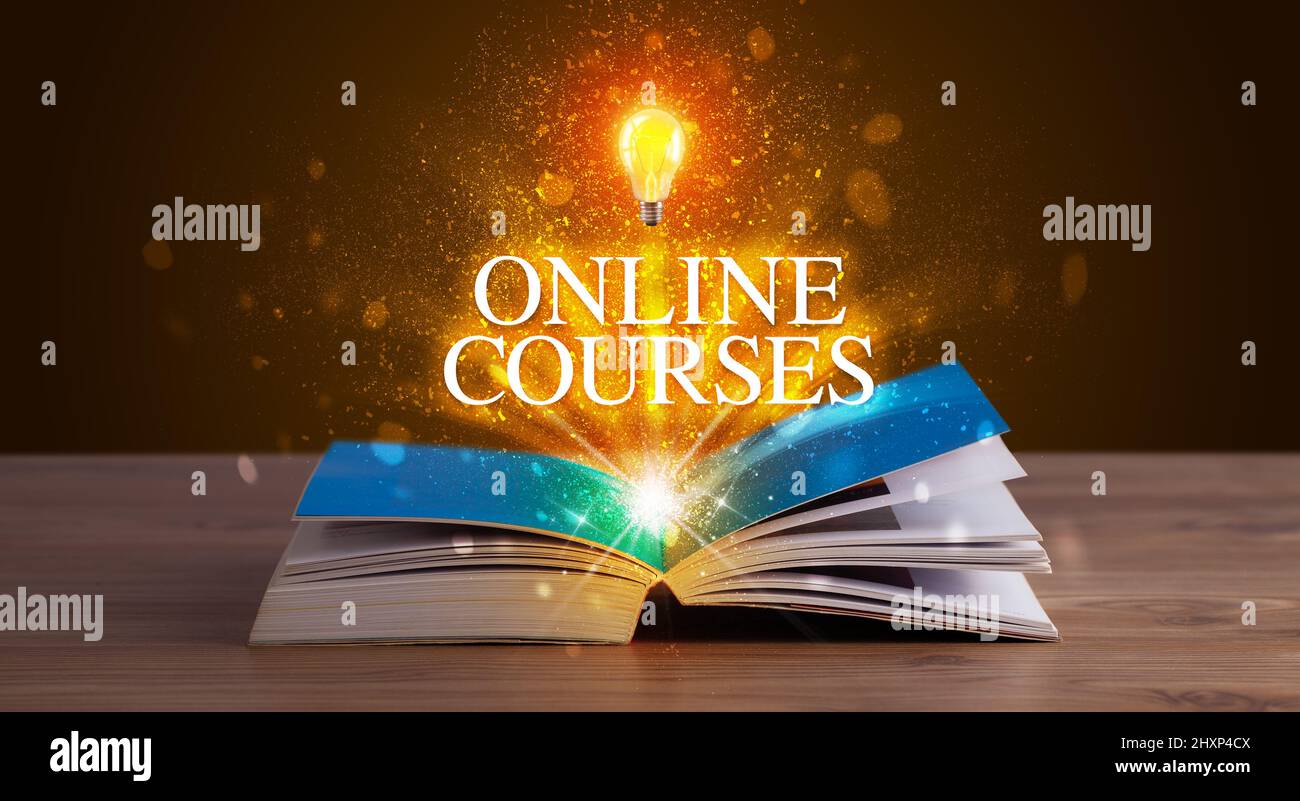 Teacher Book Inscription Educational inscription coming out from an open book Stock Photo - Alamy