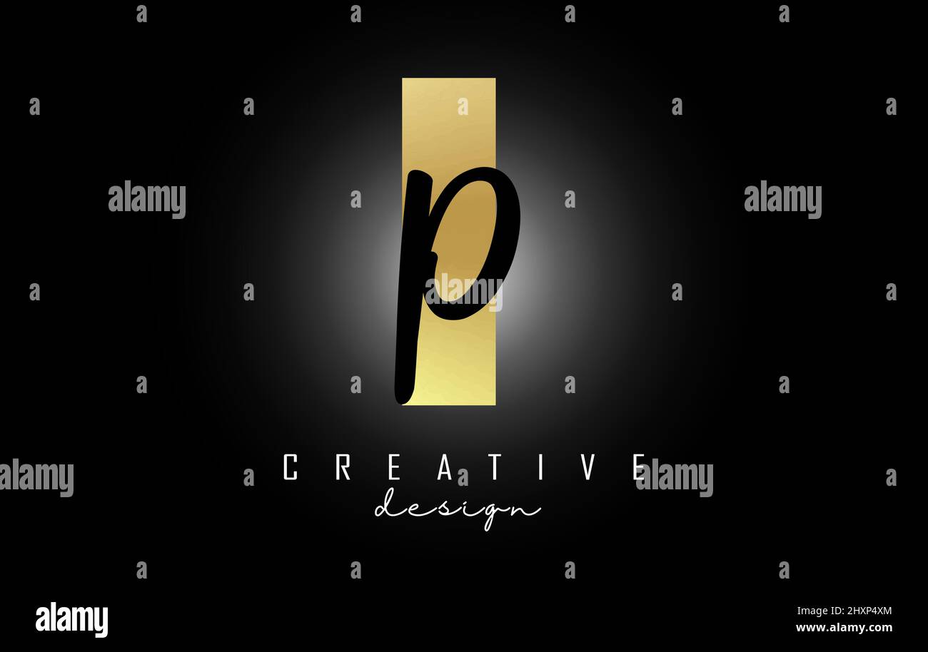 Golden Letters IP logo with a minimalist design. Letters I and P with ...