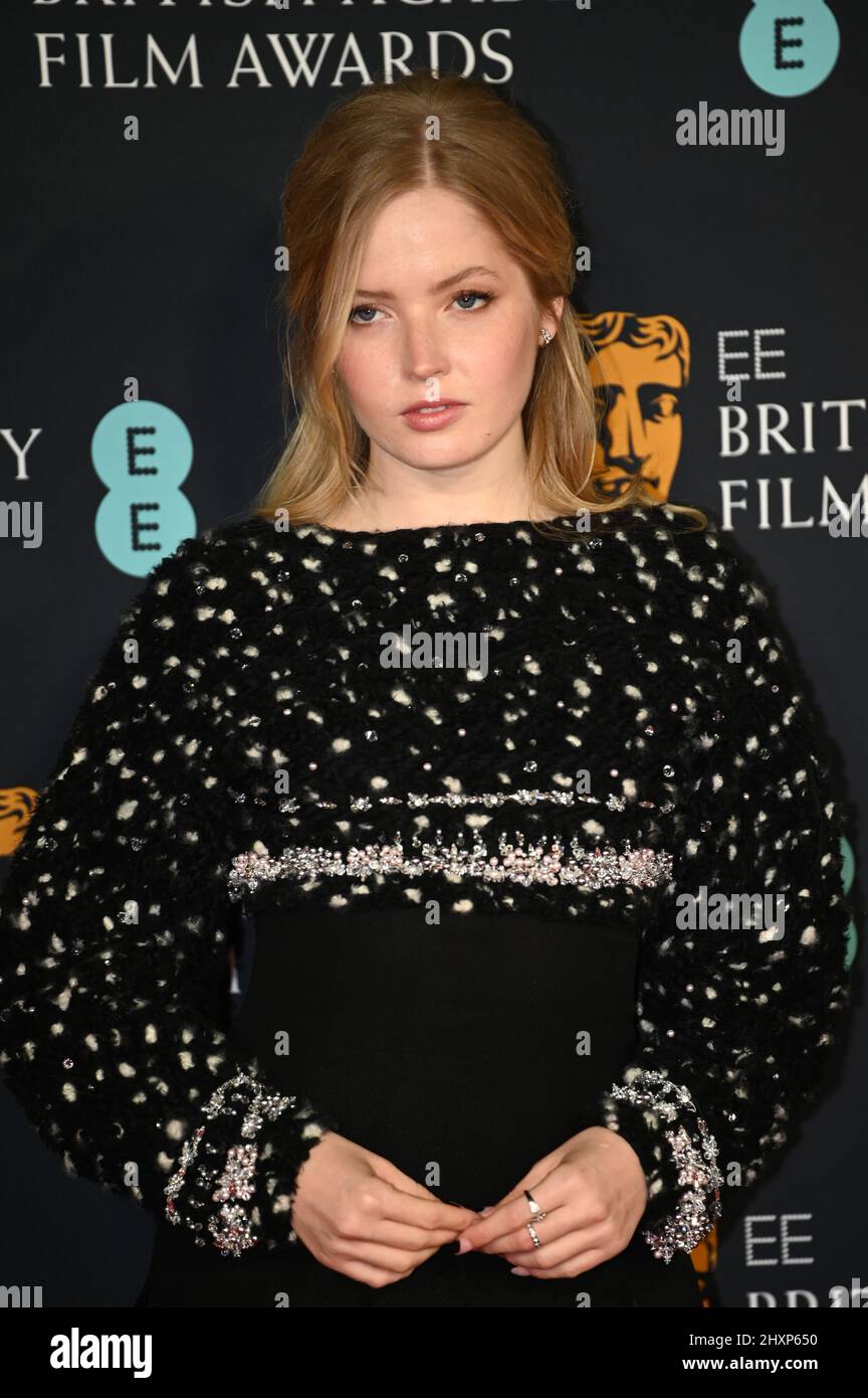 London, UK - 13 Mar 2022. Ellie Bamber arrives at the 75th EE British