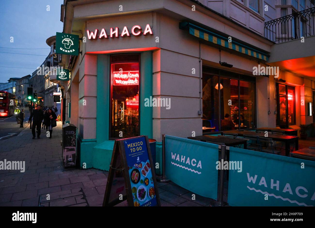 The Wahaca Mexican Street Food restaurant on corner of North Street and New Road Brighton UK Stock Photo