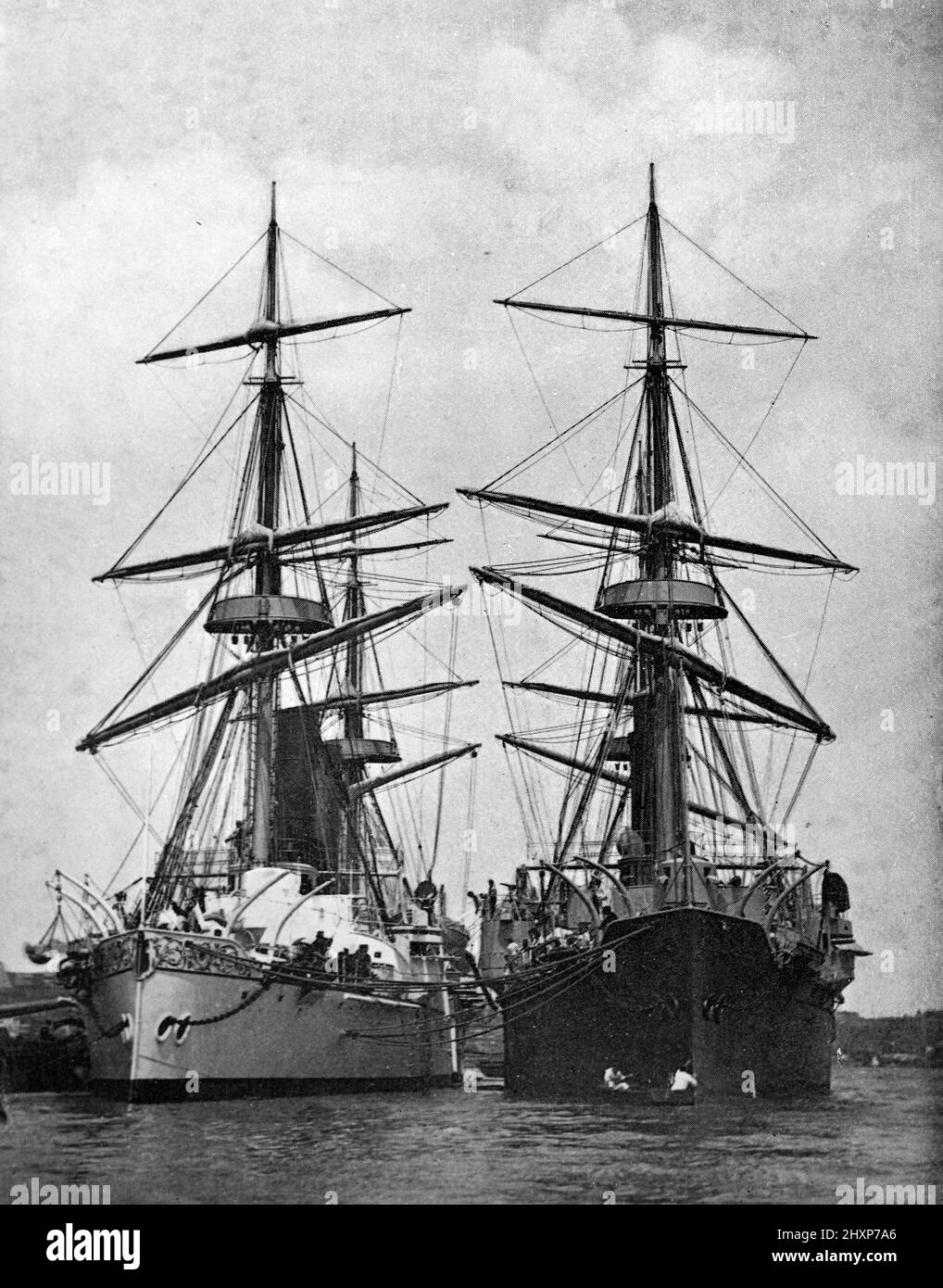 US Cruisers Boston and Atlanta. Black and white photograph taken circa 1890s Stock Photo
