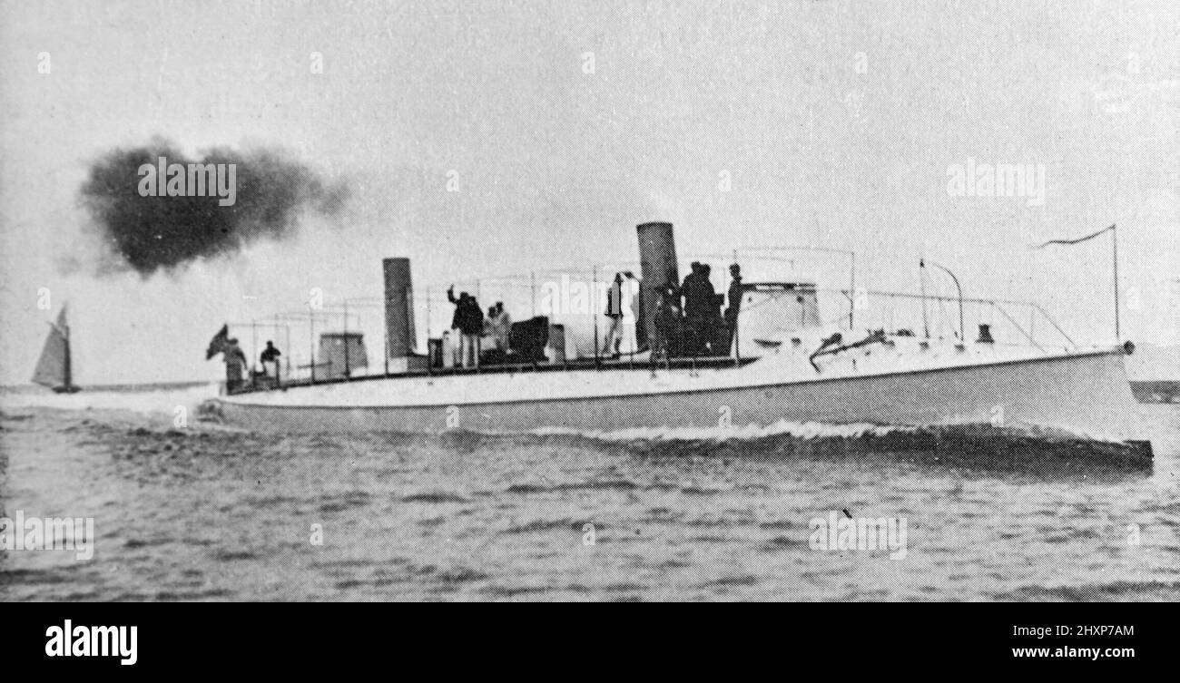 The Torpedo Boat USS Cushing; Black and white photograph taken circa 1890s Stock Photo