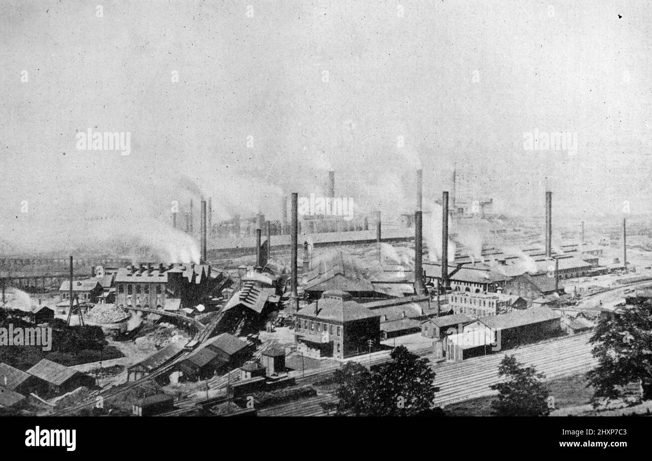 The Edgar Thomson Steel Works and Blast Furnaces at Bessemer Pennsylvania Black and white photograph taken circa 1890s Stock Photo
