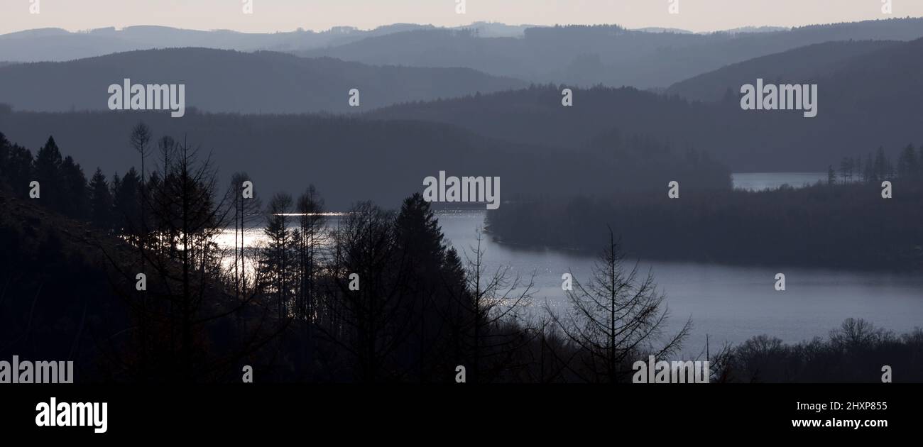 the bigge lake in the sauerland germany in an evening setting panorama Stock Photo
