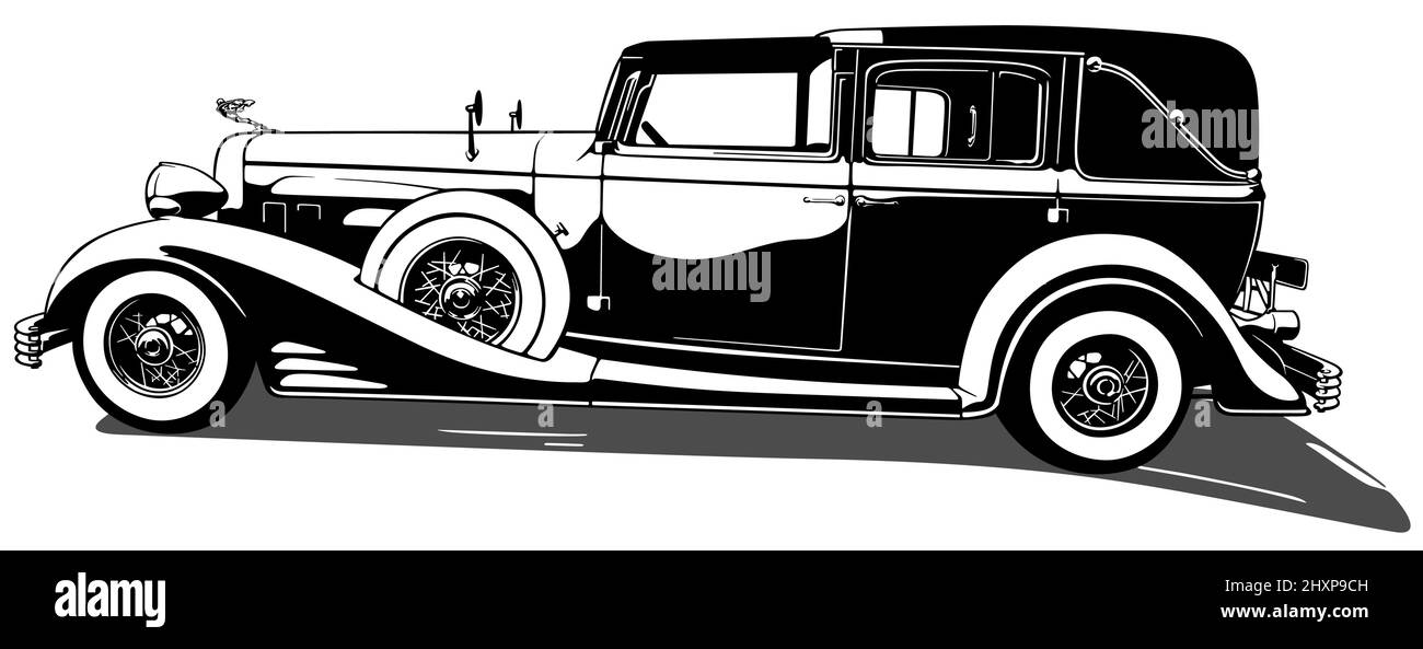 Drawing of a 1930s Cadillac Vintage Car Stock Vector
