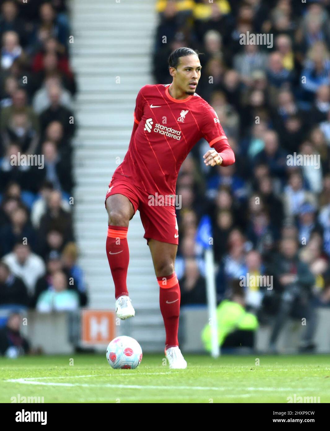 Virgil Van Dijk of Liverpool during the Premier League match between Brighton and Hove Albion and Liverpool at the American Express Stadium  , Brighton , UK - 12th March 2022 Editorial use only. No merchandising. For Football images FA and Premier League restrictions apply inc. no internet/mobile usage without FAPL license - for details contact Football Dataco Stock Photo