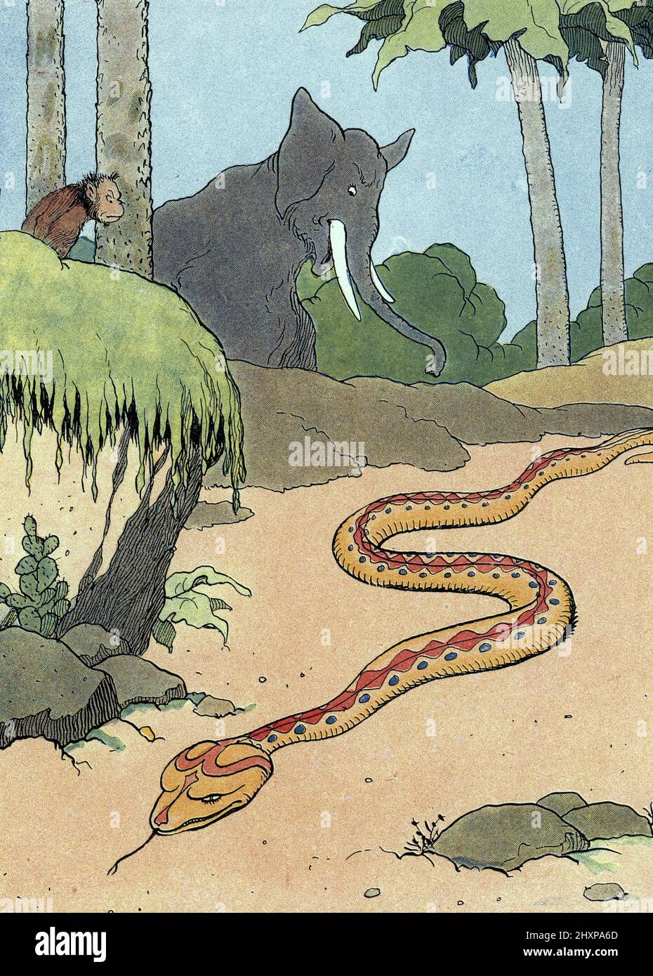 Representation du serpent du jardin d'Eden (The snake in Eden) Illustration de Benjamin Rabier (mort en 1939) pour 'les animaux historiques' 1926 Collection privee Stock Photo