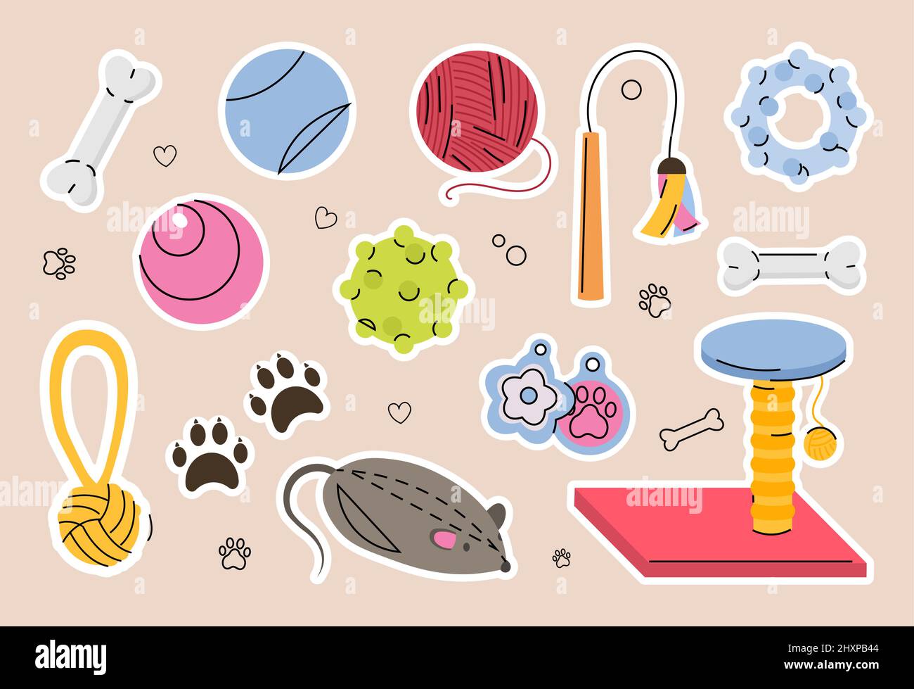 Set of pet toys in cute style Stock Vector
