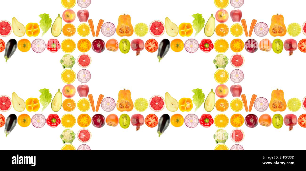 Large size seamless pattern. Fresh vegetables and fruits isolated on ...