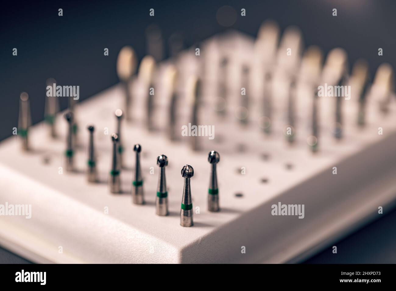 Dental bits for dental drill in dentistry prepared to work Stock Photo