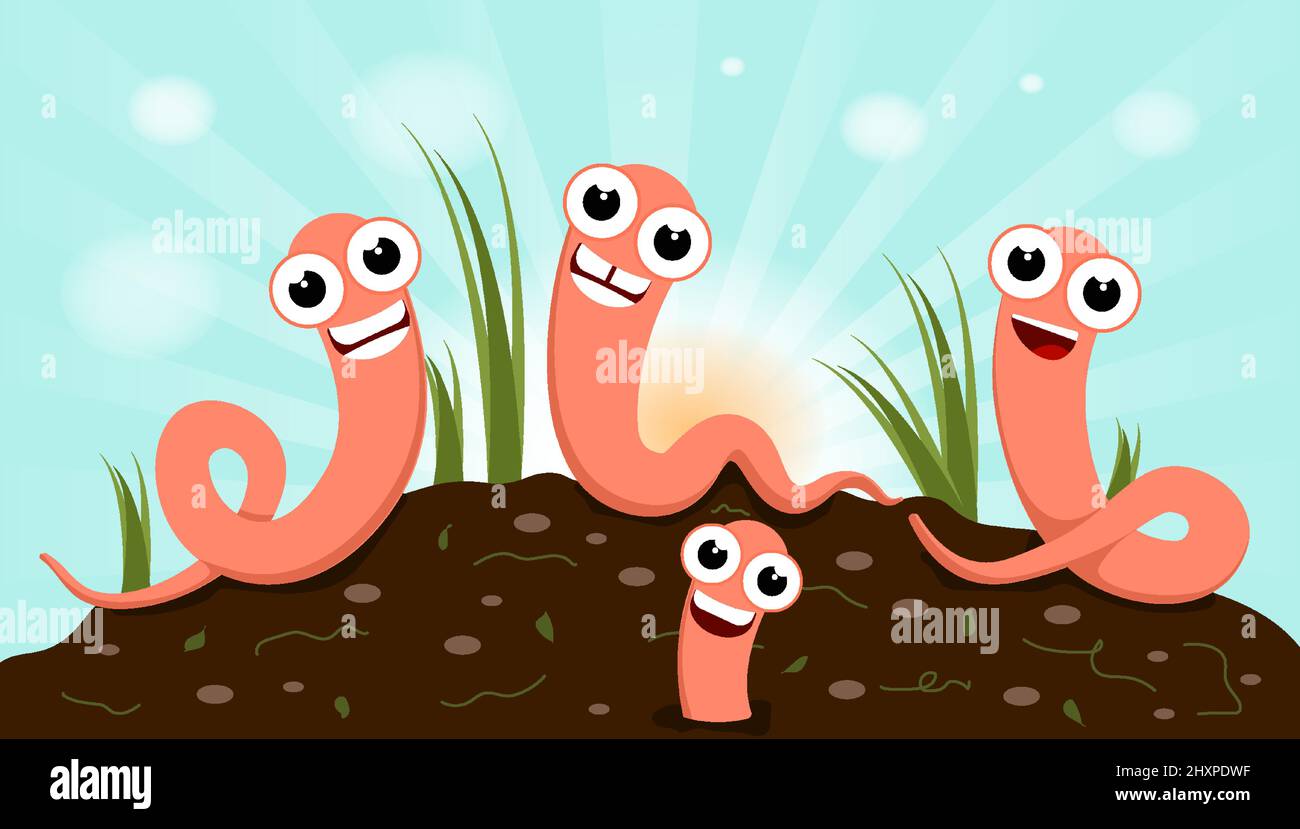 Earthworms with growth plants concept Stock Vector