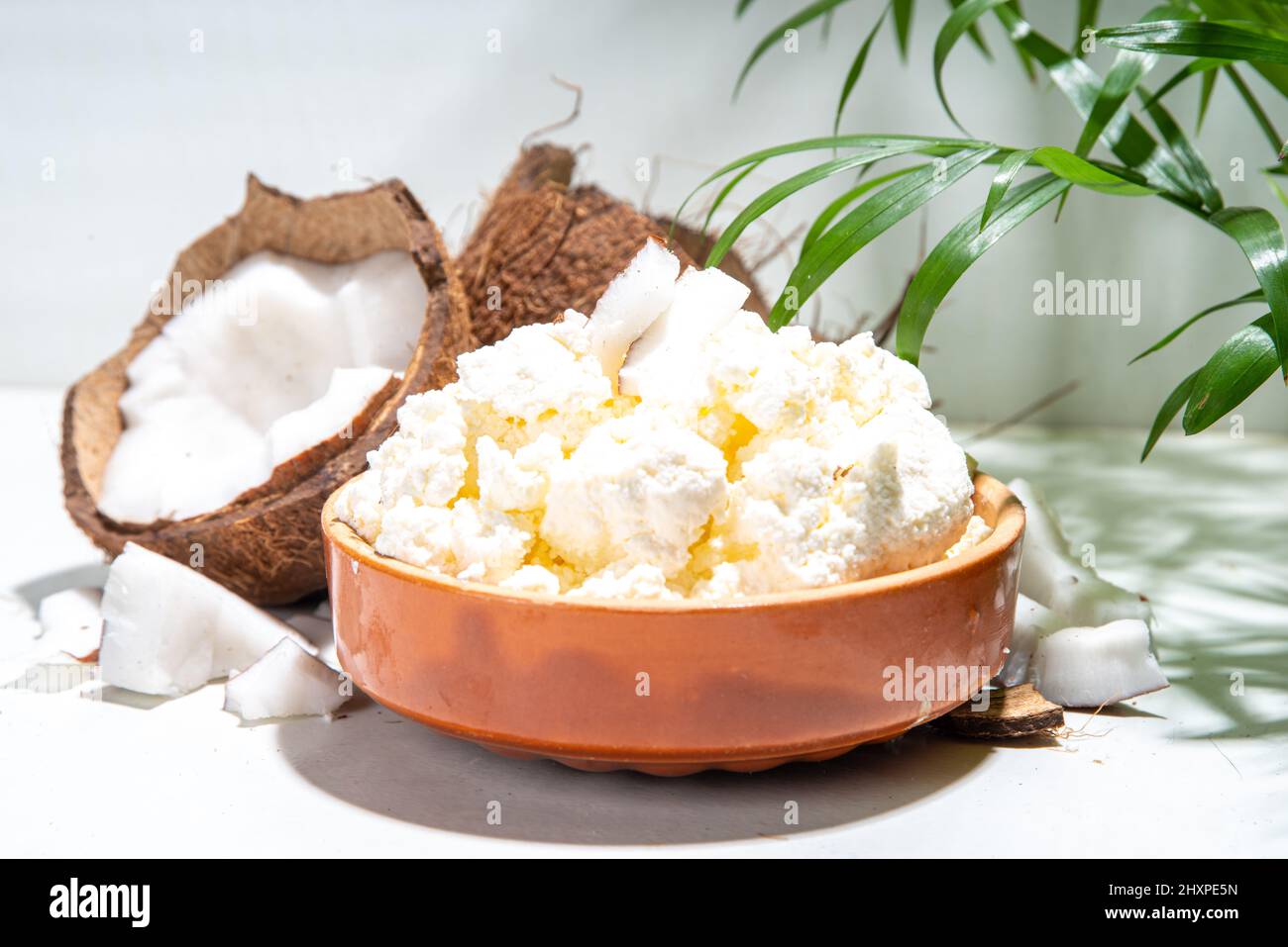 Homemade coconut cottage cheese. Vegan coconut nondairy cottage cheese