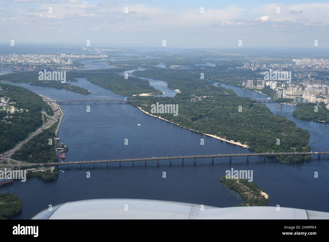 RIVER DNIEPER FLOWING THROUGH KYIV, UKRAINE. Stock Photo