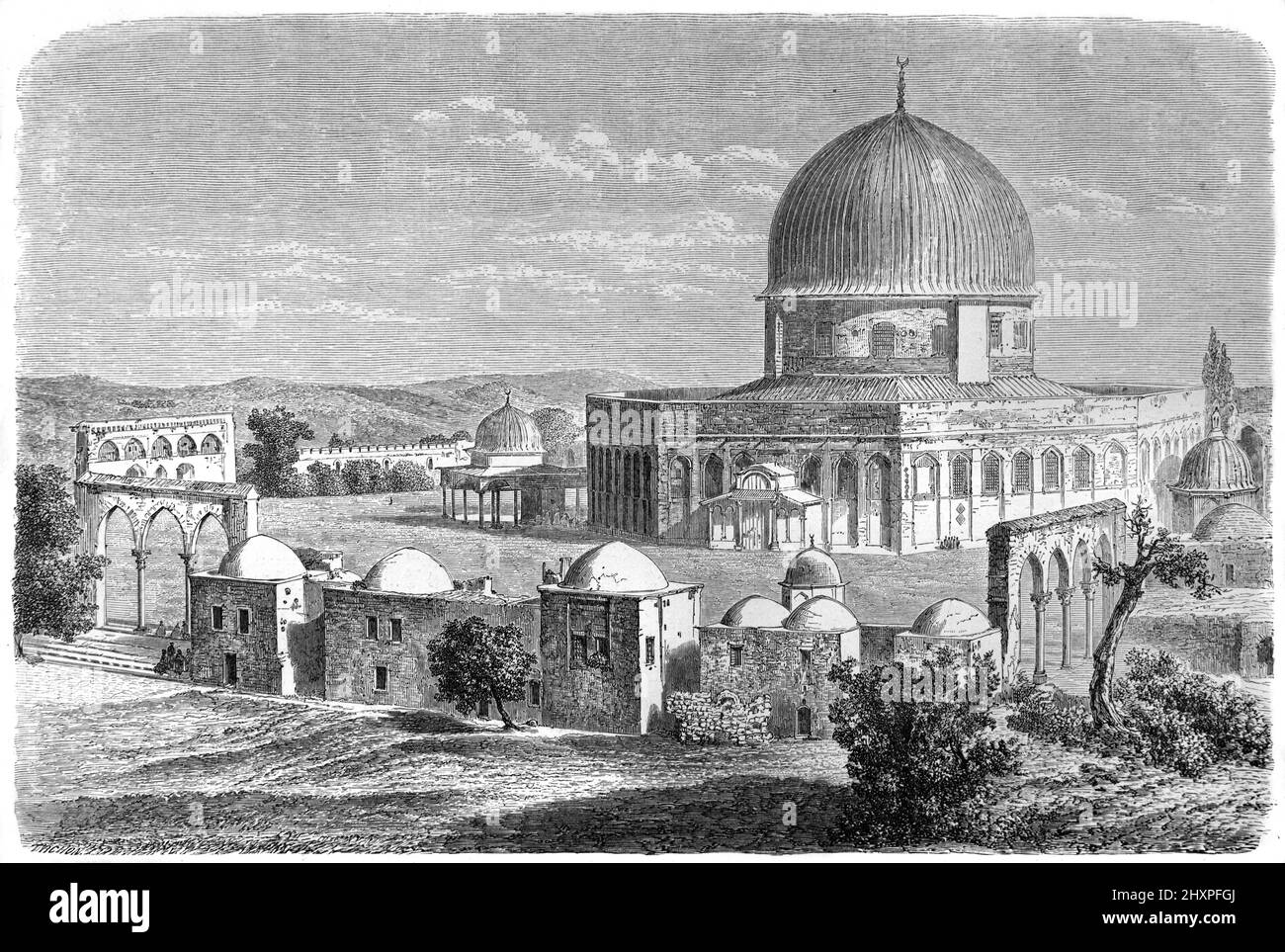 Dome of the Rock on Temple Mount in the Old City Jerusalem. Vintage Illustration or Engraving 1860. Stock Photo