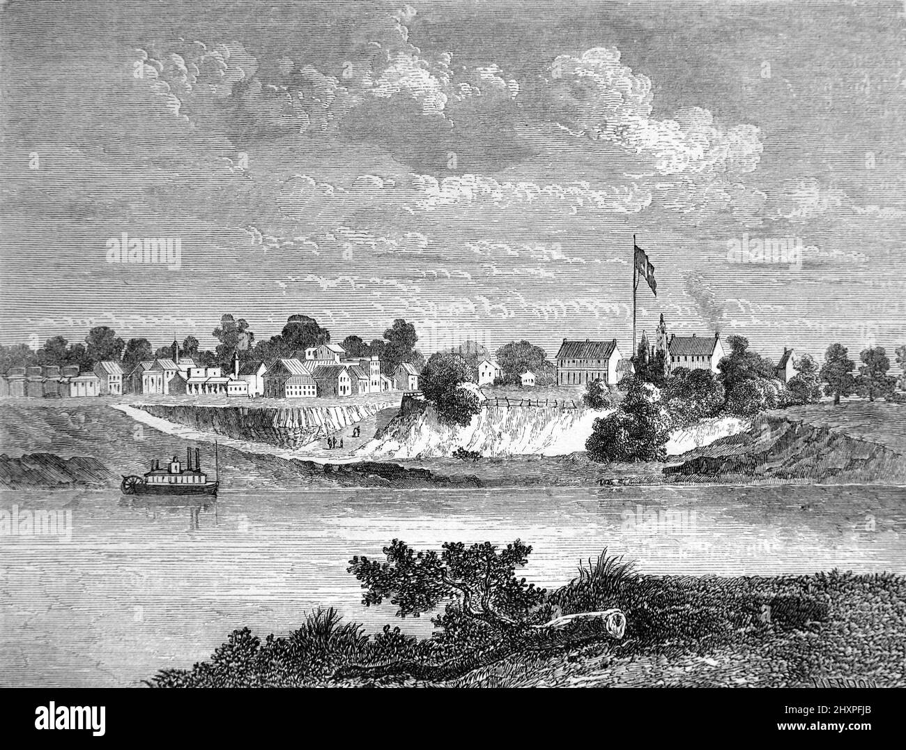Fort Worth, formerly a frontier military post, founded in 1817, at the junction of the Arkansas and Poteau Rivers, Arkansas. US, USA or United States of America. Vintage Illustration or Engraving 1860. Stock Photo