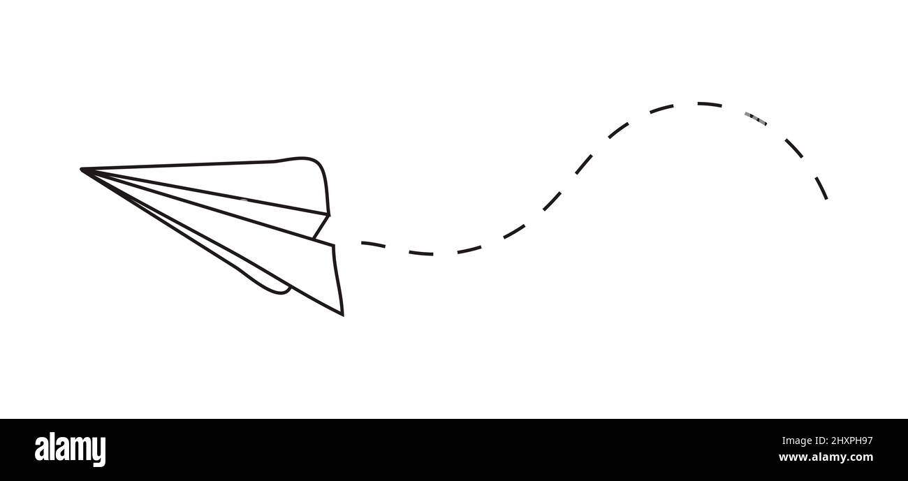 Plane icon with fly rout vector. Paper airplane in hand drawn style