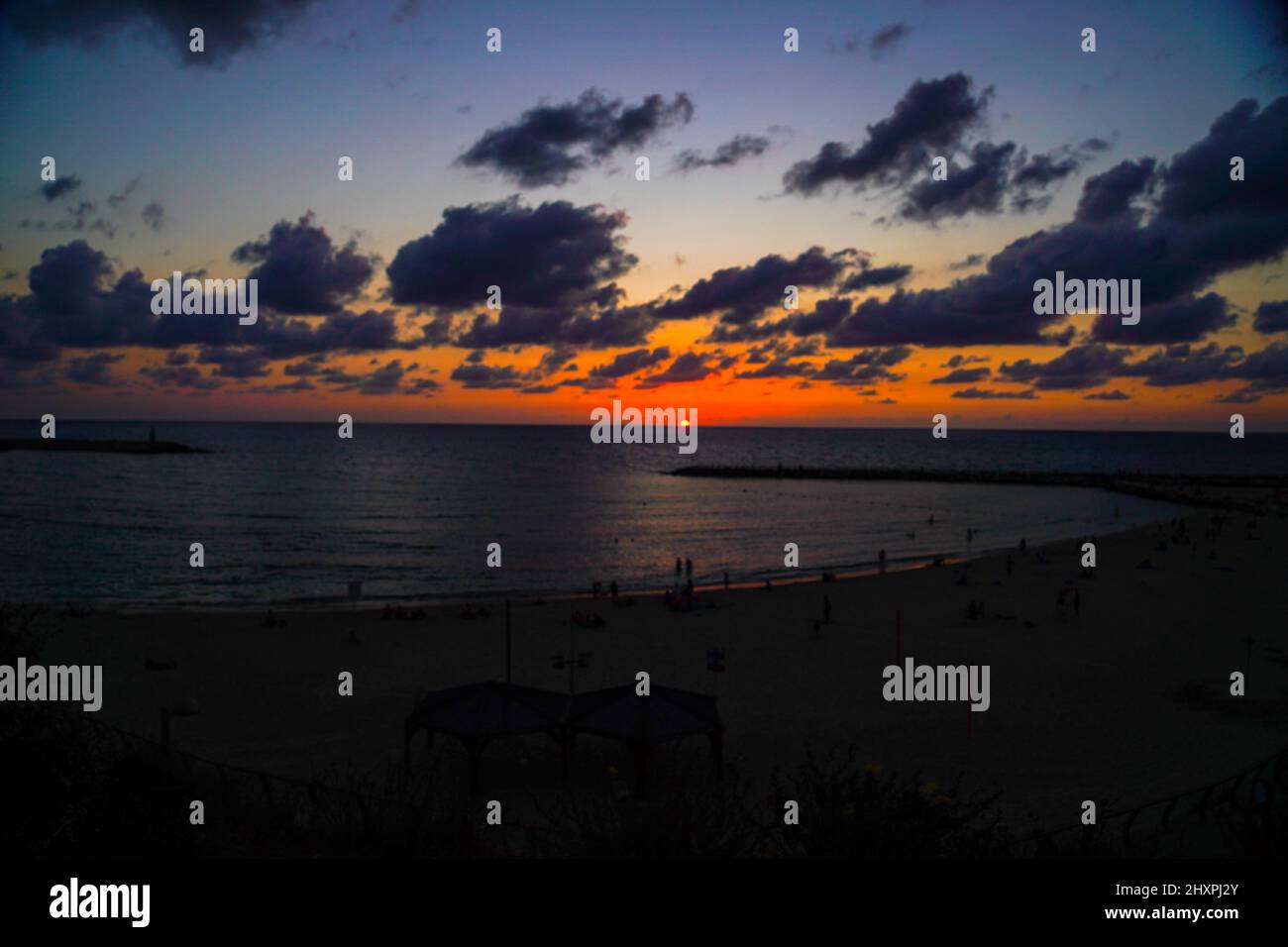 Mediterranean Sunset. Photographed on the Tel Aviv beach in September Stock Photo