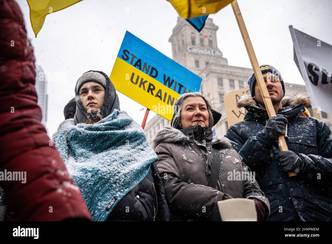 Toronto Ukraine Rally Toronto, Canada. 13th Mar, 2022. Protesters hold Ukrainian flags and ...