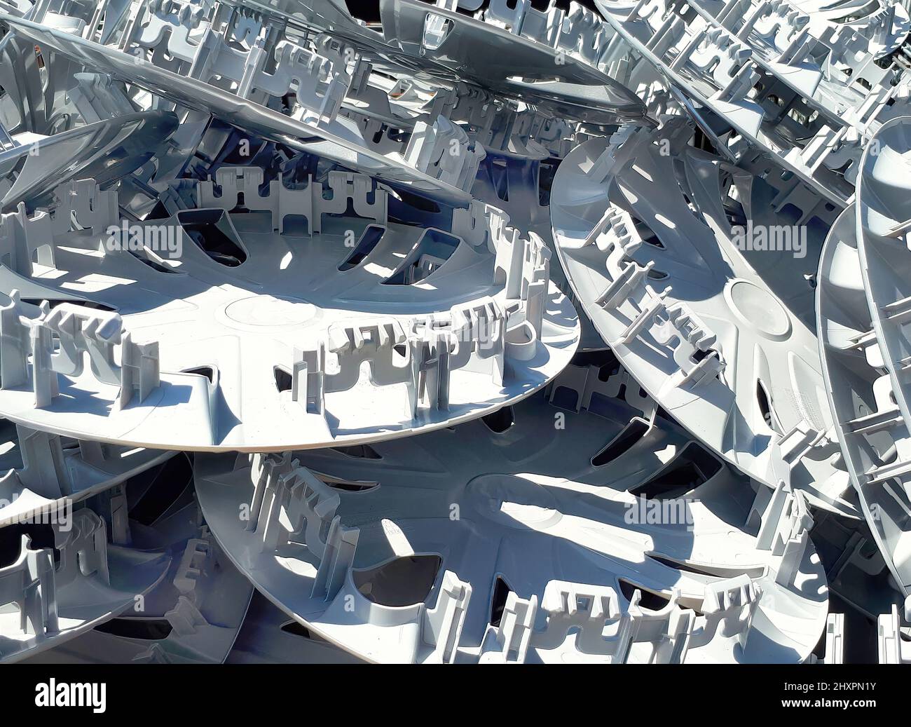 Industrial plastic product in the same pattern gray color stacking in