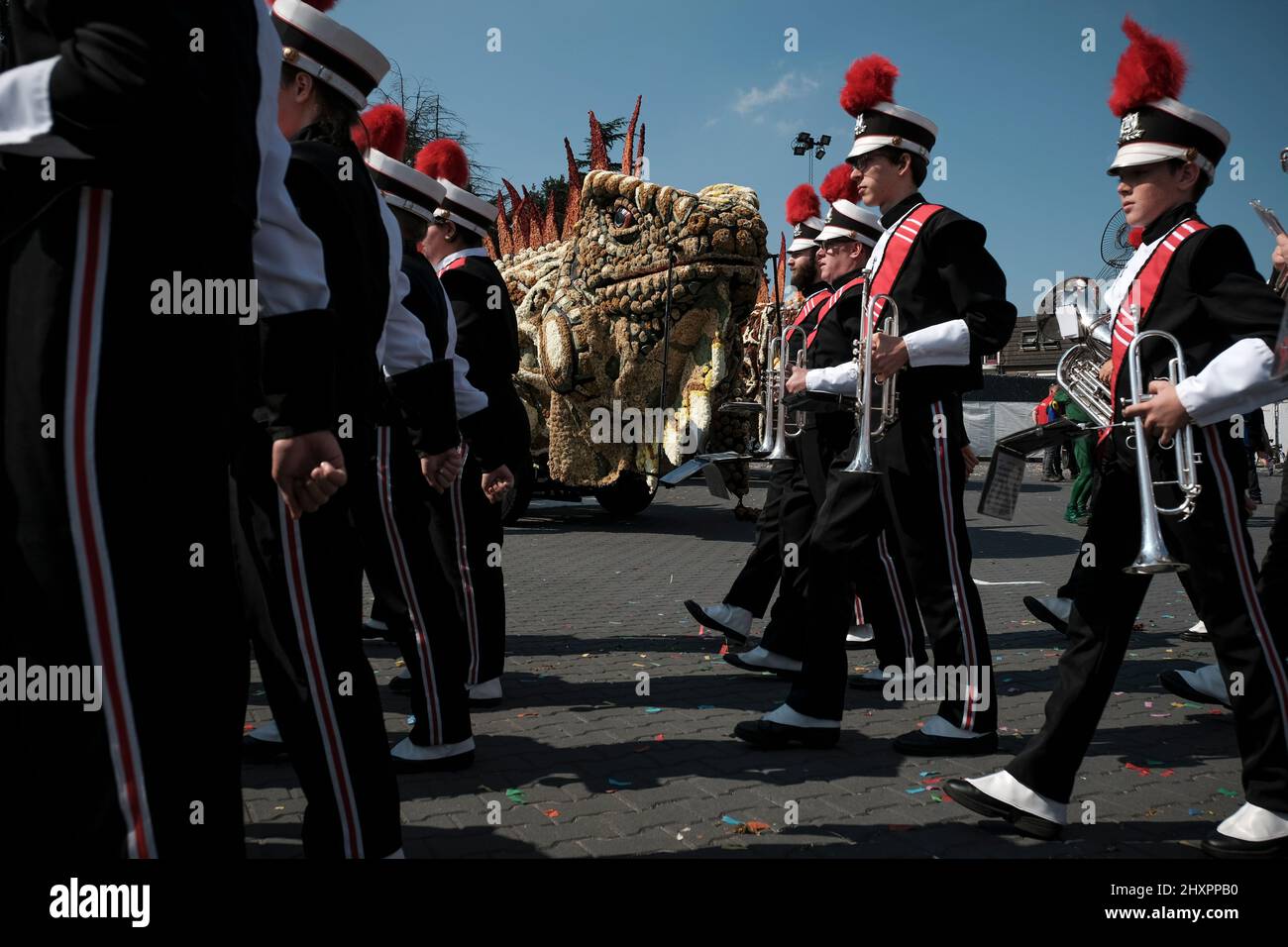 Several music bands take part in the parade Stock Photo