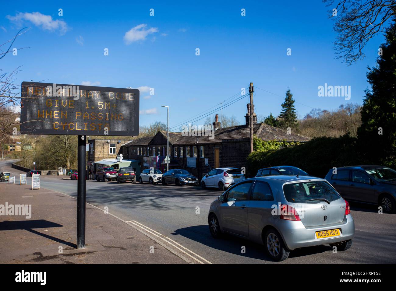 A highways sign on Oldham Road, Ripponden, Calderdale, West Yorkshire