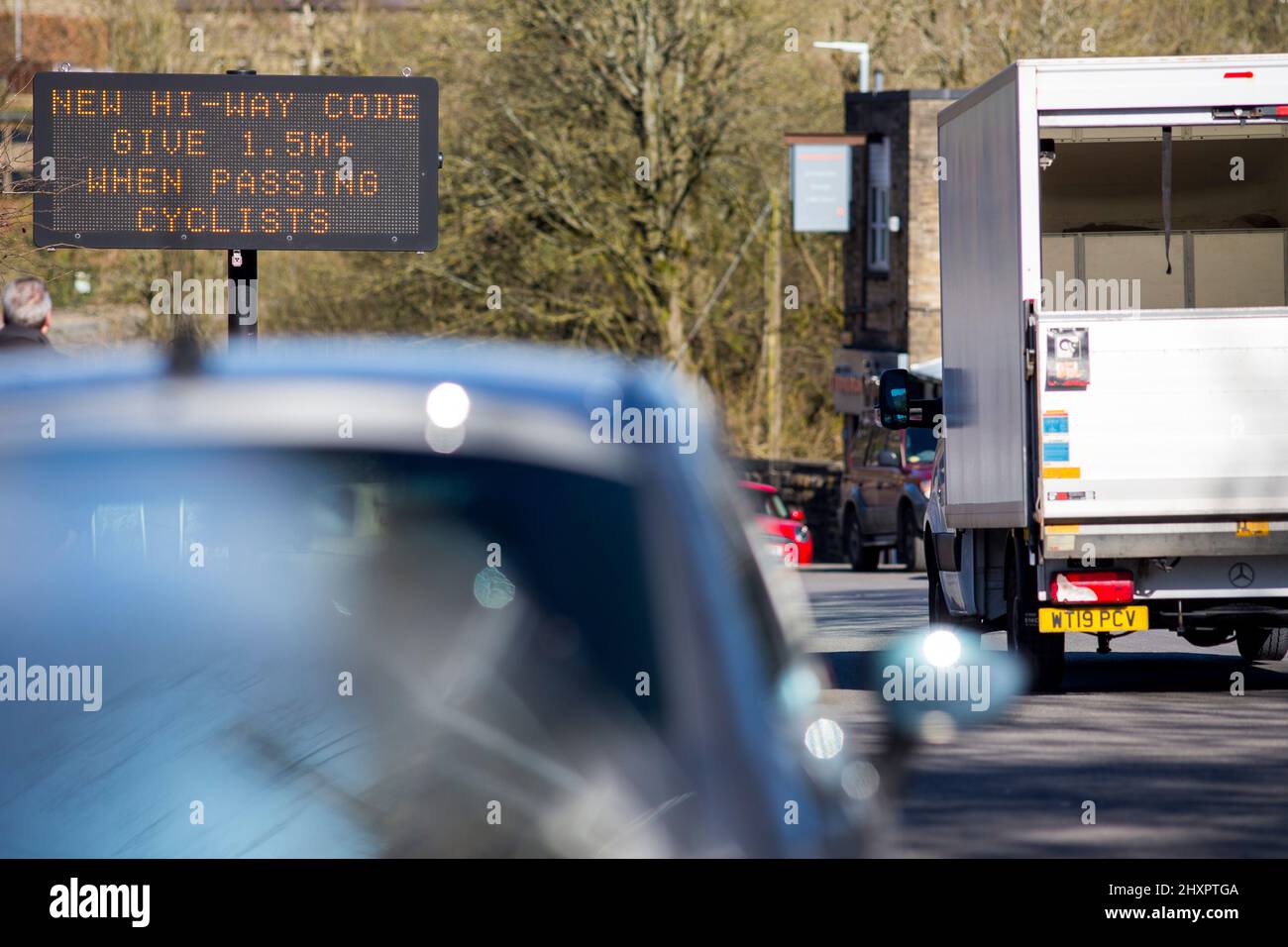 A highways sign on Oldham Road, Ripponden, Calderdale, West Yorkshire