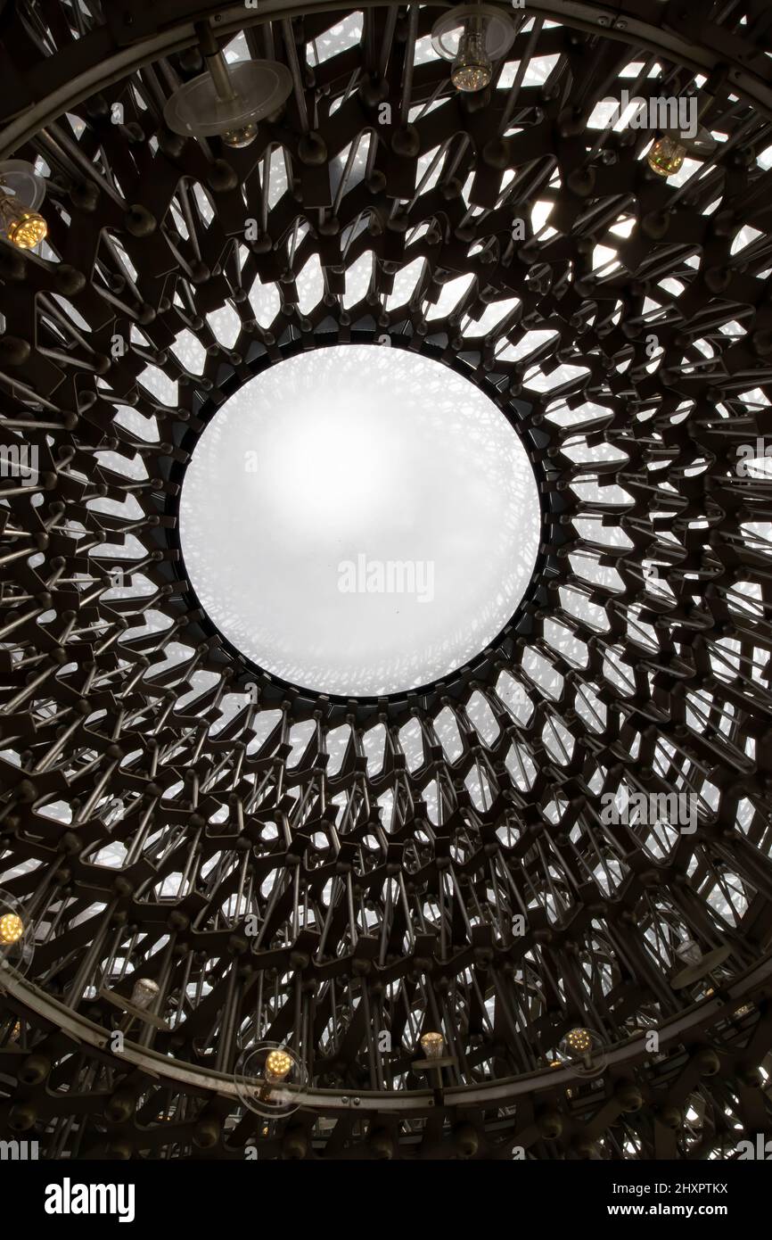 Looking up inside The Hive at Royal Botanic Gardens, Kew, London, England UK - A tribute to Britains honeybees. Designed by Wolfgang Buttress Stock Photo
