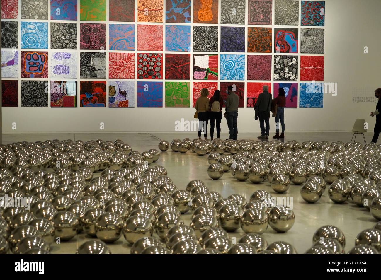 Yayoi Kusama exhibition narcissus garden, Mirror spheres at the Tel Aviv Museum of Art on January 26 2022 Stock Photo