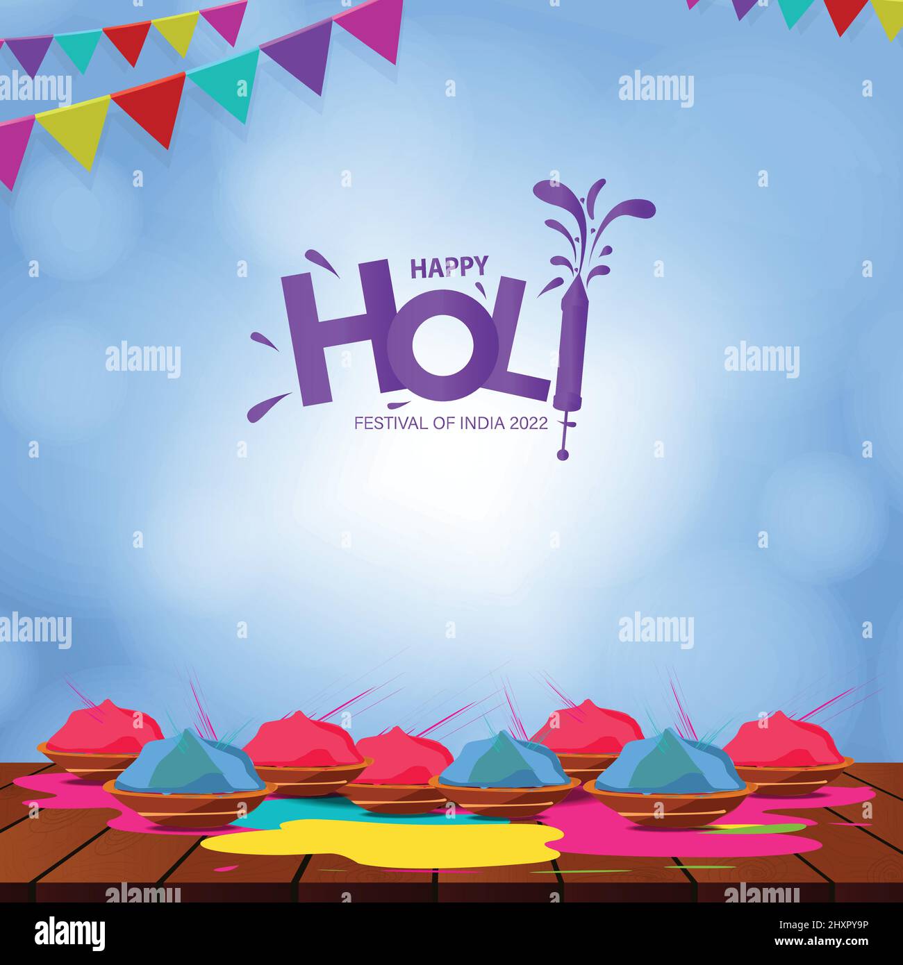 Happy Holi Indian Color Festival Greetings with Bokeh Effect. Colorful ...