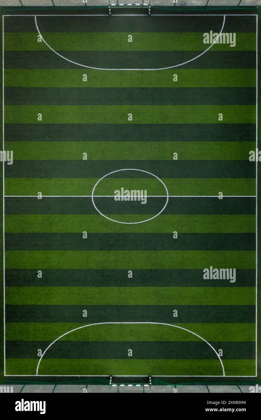 Sports striping soccer field . Shooting from the drone from above Stock