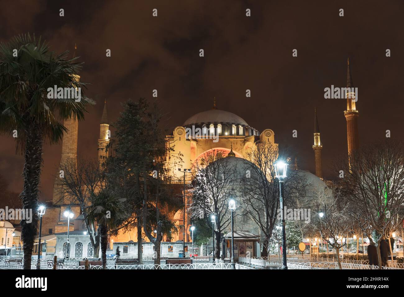 Hagia Sophia or Ayasofya Camii at night in winter. Travel to Istanbul ...