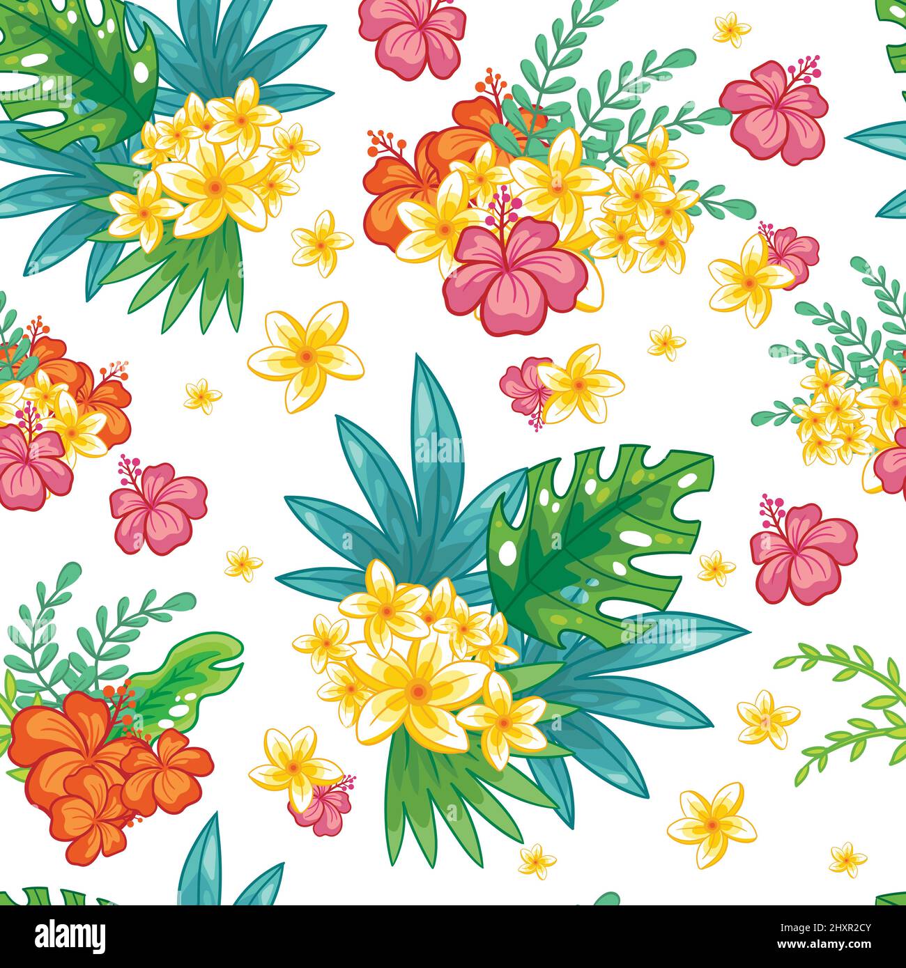 Seamless pattern with beautiful tropical exotic flowers and plants ...