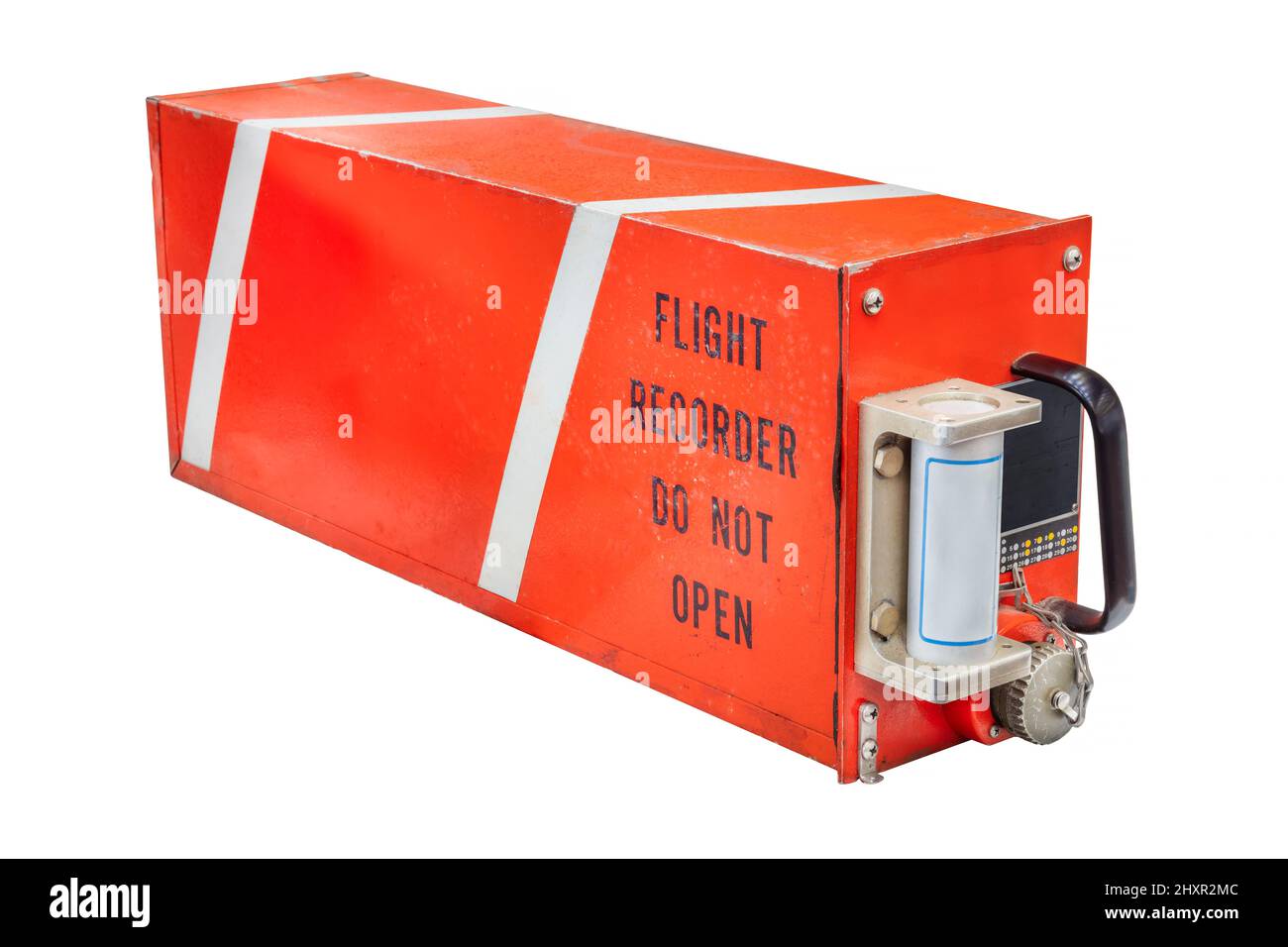Used airplane flight recorder isolated on a white background Stock Photo