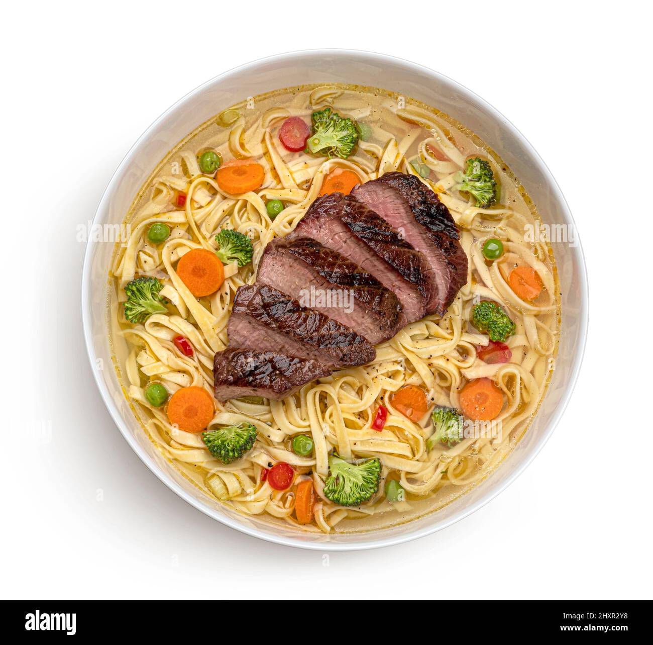 Udon noodles with grilled beef, instant soup with vegetables Stock Photo Alamy