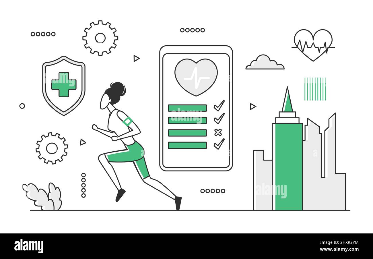 Health and physical activity monitoring application. Fitness mobile tracking app vector