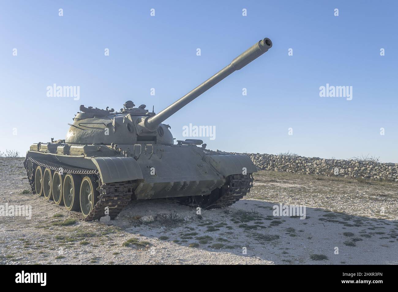 Russian made main battle tank on a battlefield Stock Photo
