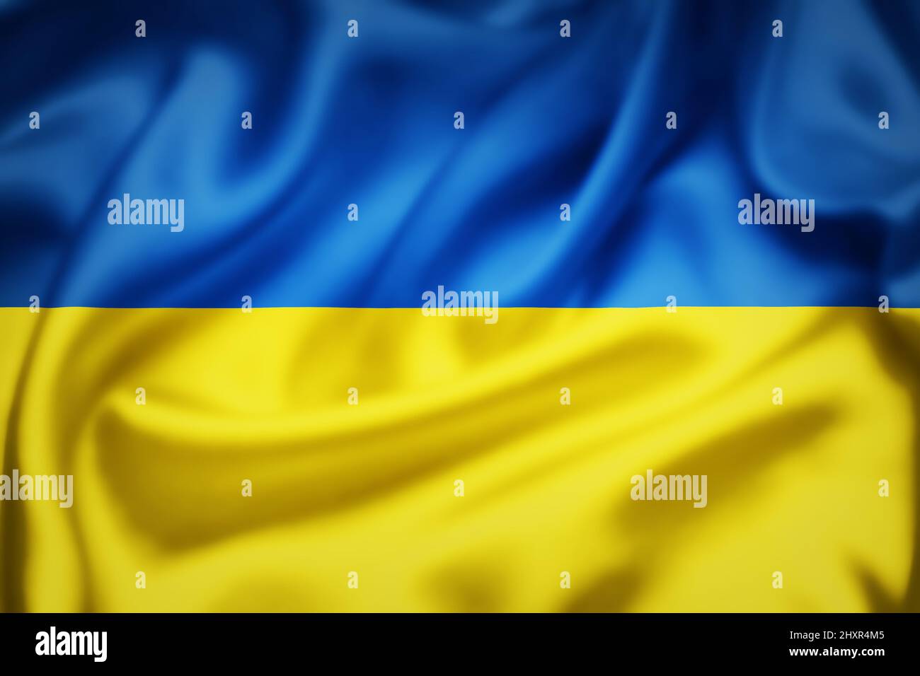 Silk flag of Ukraine illustration, concept of tense relations between Ukraine and Russia Stock Photo