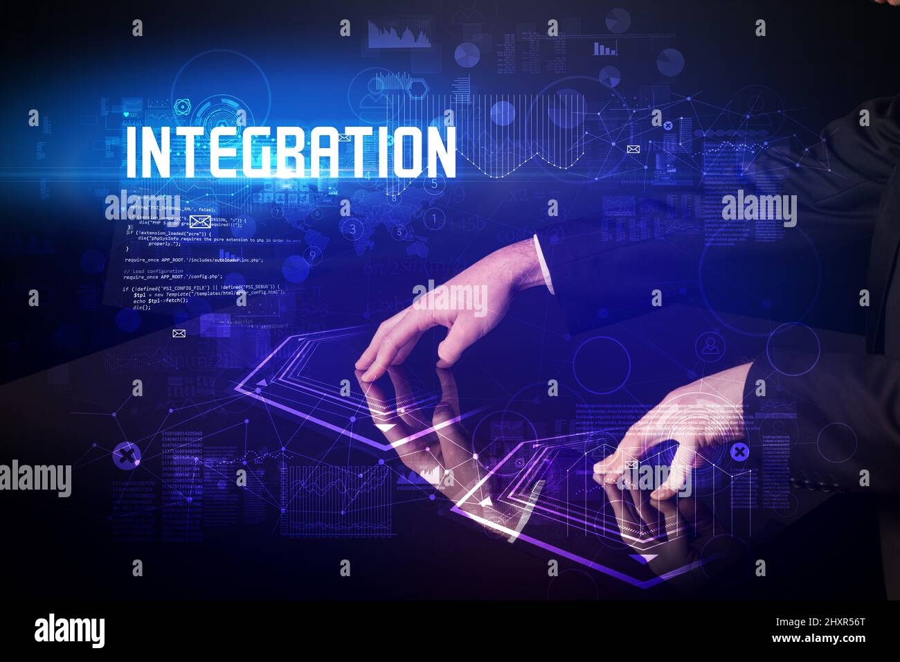 Hand touching digital table concept Stock Photo