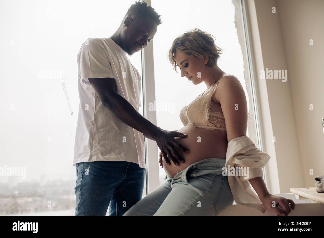 African american pregnant couple belly hi-res stock photography and ...