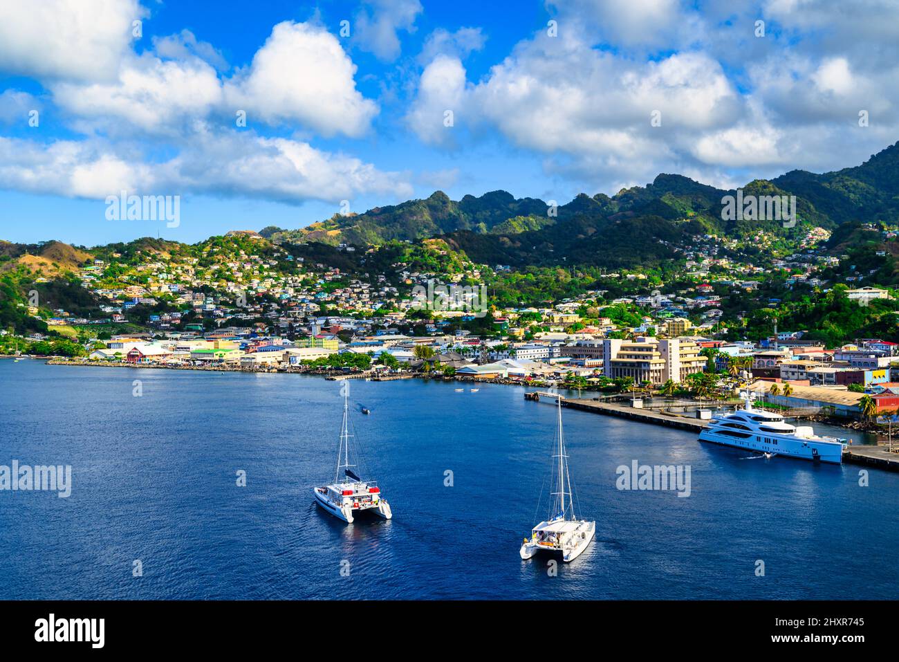A view from the cruise terminal on St.Vincent Stock Photo Alamy