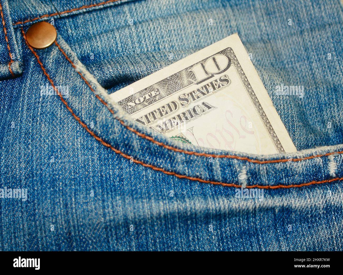 10 dollars in the pocket Stock Photo