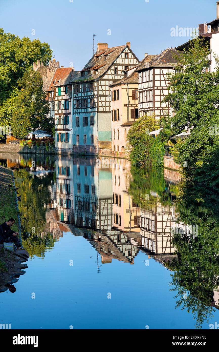 France, Strasbourg, the historic center listed as World Heritage by UNESCO, La Petite France, along the Bruche dock. Stock Photo